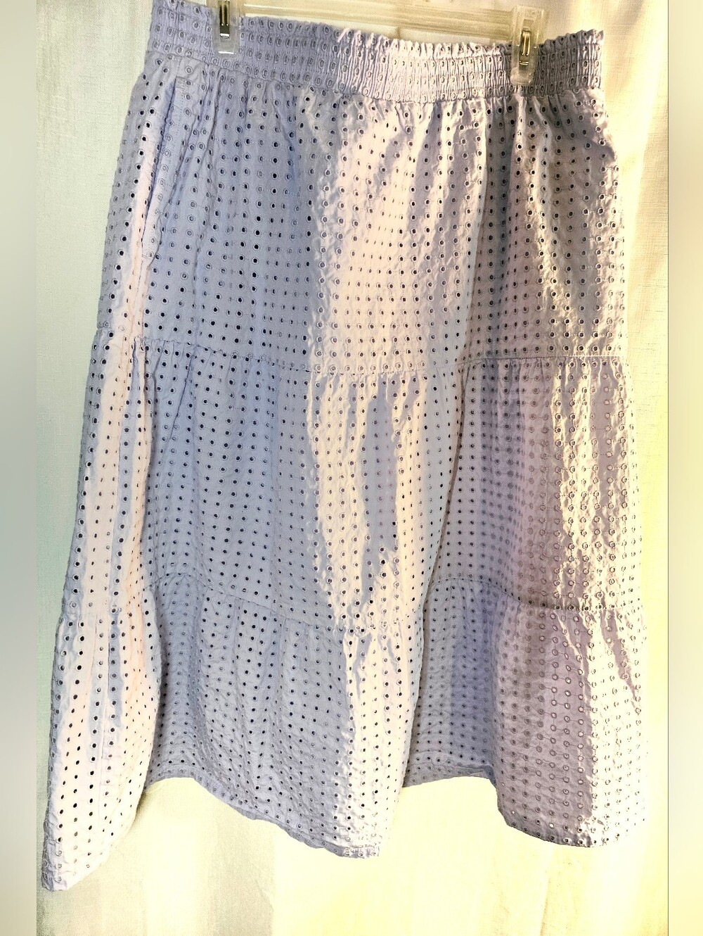 2/$20 Lands' End L 14-16 Eyelet Lined Tiered Maxi Skirt